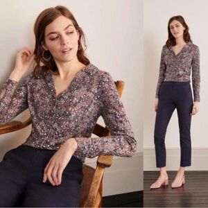 Boden Agnes Jersey Button Down Shirt Pewter Leopard Pop US 6 Regular